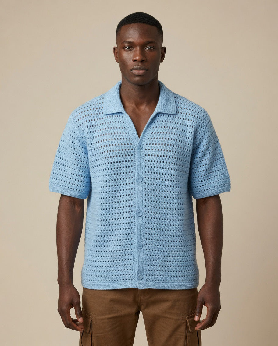 Luxe Sheer Knit Crochet Shirt