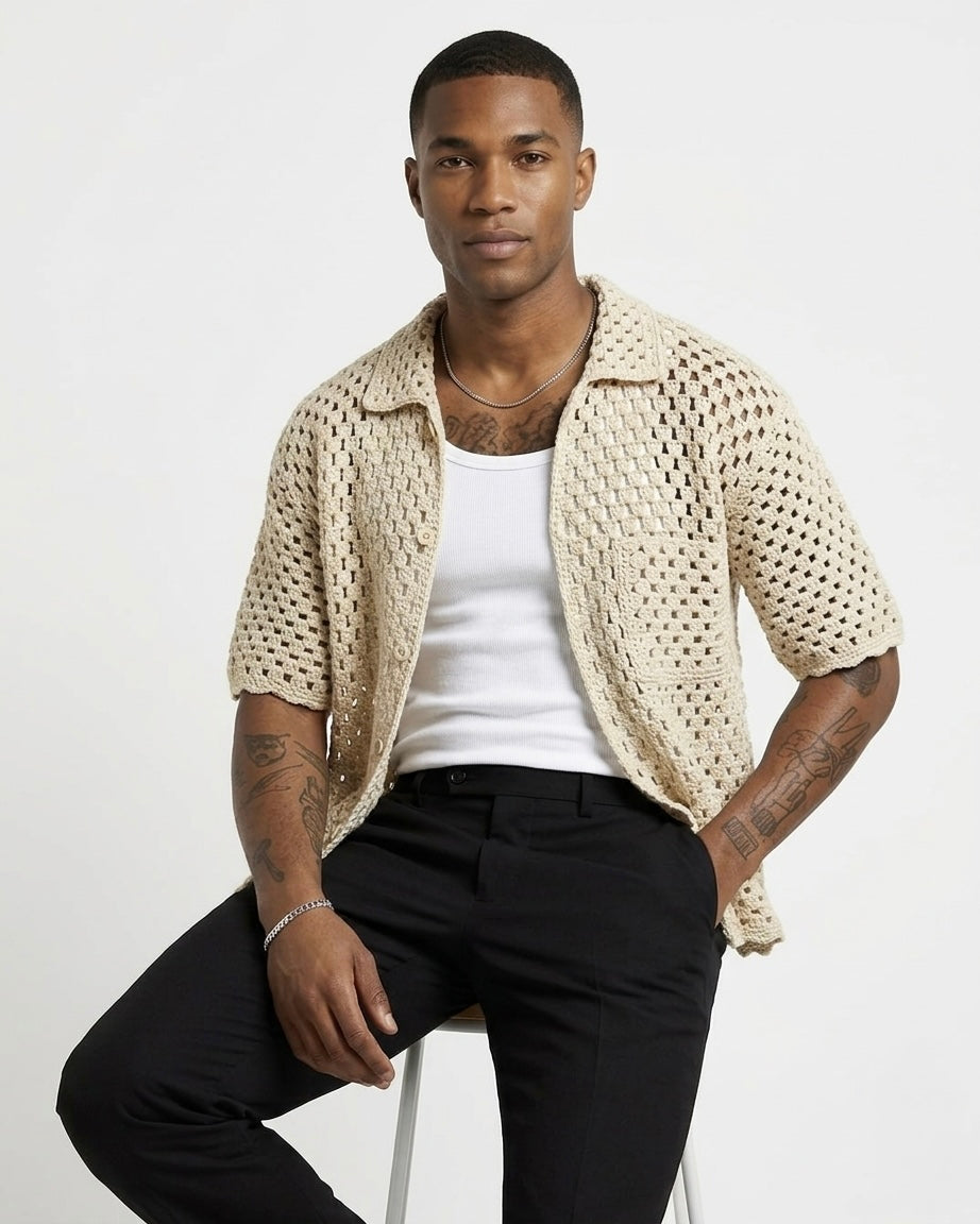 Handmade Crochet Button-Up Shirt  - 50% OFF (Launch Sale)