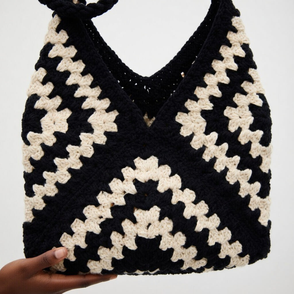 Noir Wave Crochet Tote