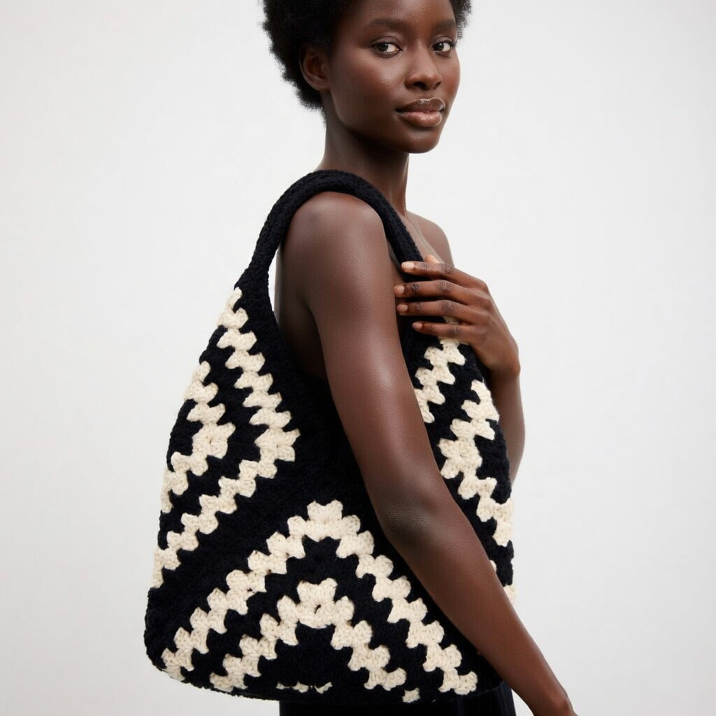 Noir Wave Crochet Tote