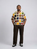 Handmade Granny Square Crochet Crop Shirt for Men – Multicolor on Off-White Base