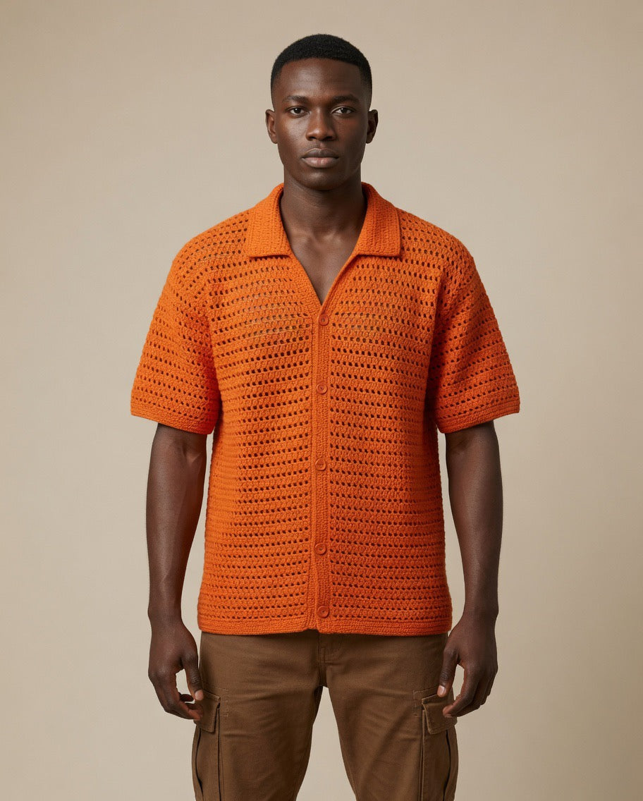 Luxe Sheer Knit Crochet Shirt