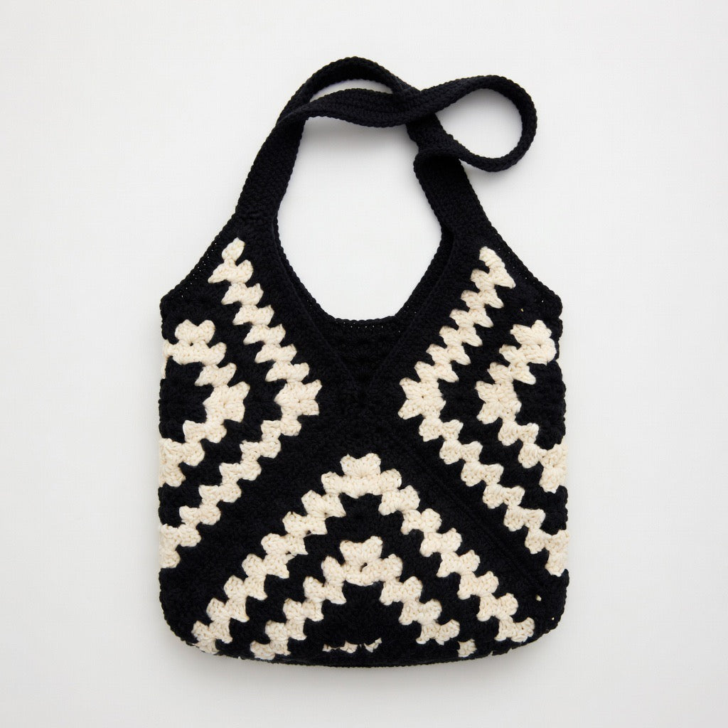 Noir Wave Crochet Tote