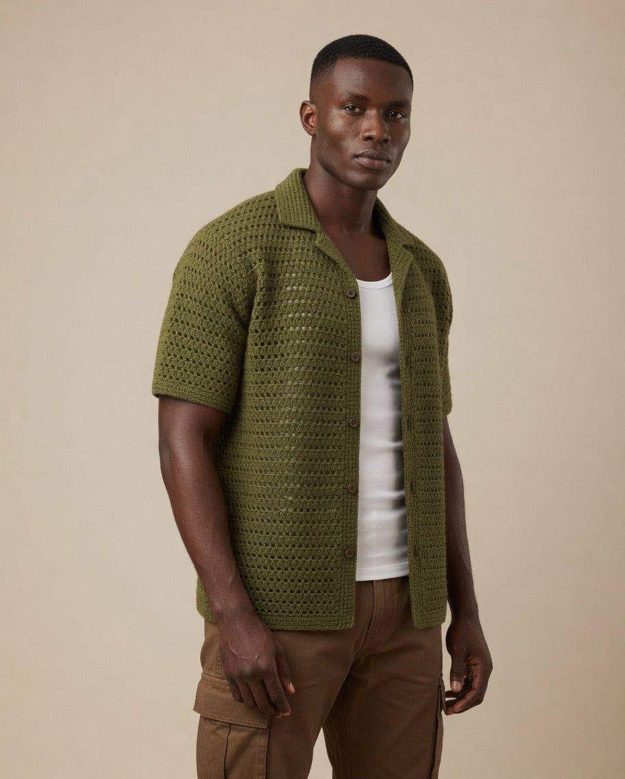 Luxe Sheer Knit Crochet Shirt