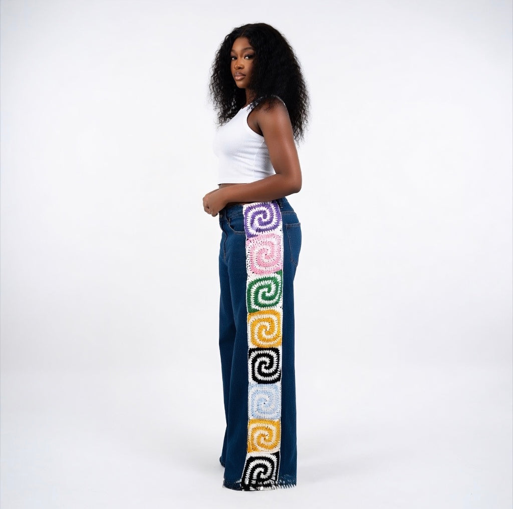 Aura Spiral Crochet Denim Pants