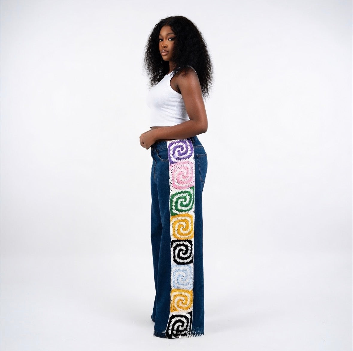 Aura Spiral Crochet Denim Pants