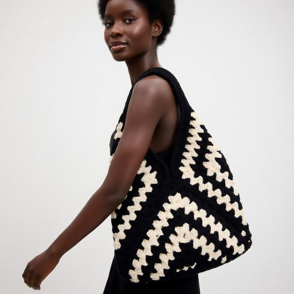 Noir Wave Crochet Tote