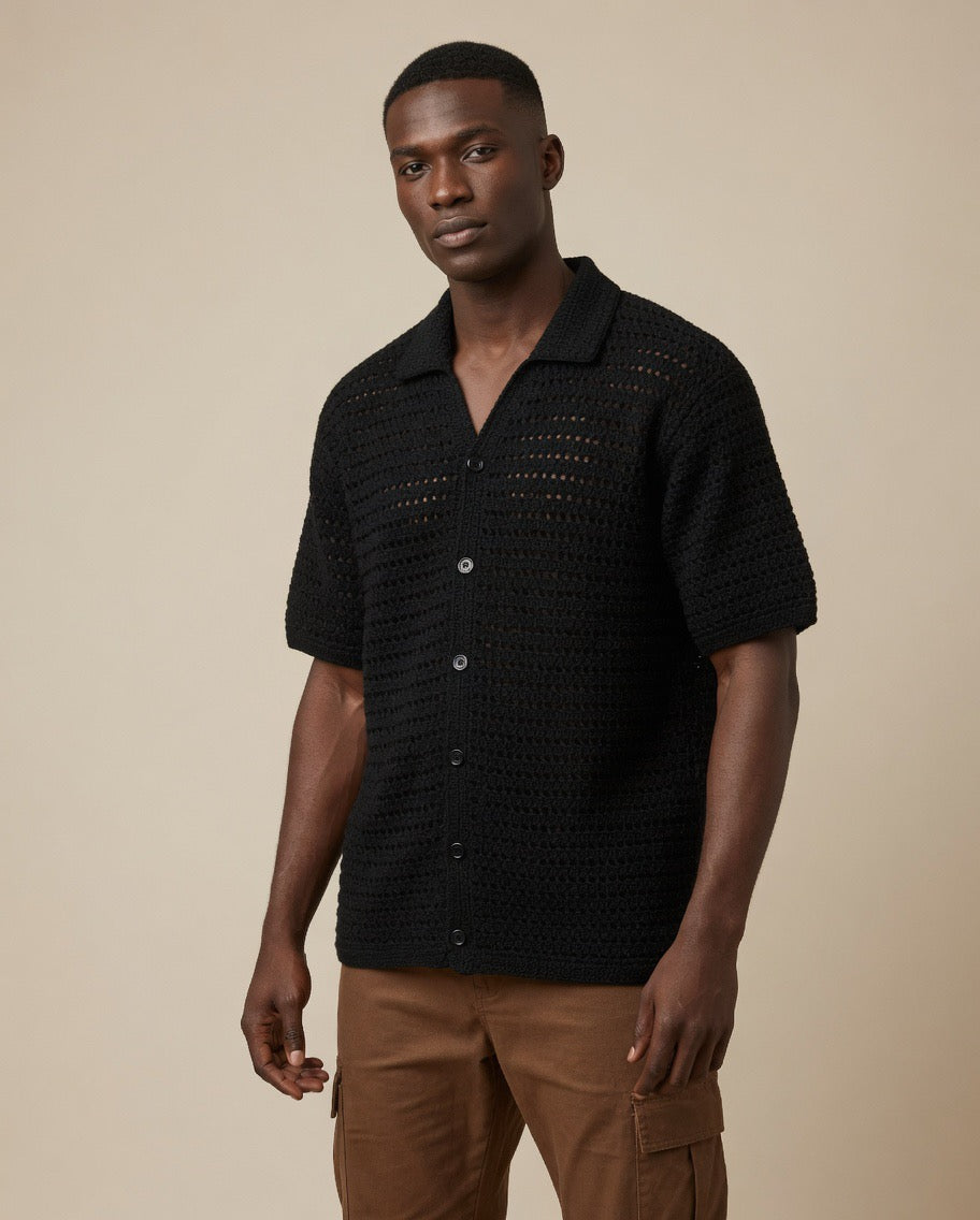 Luxe Sheer Knit Crochet Shirt