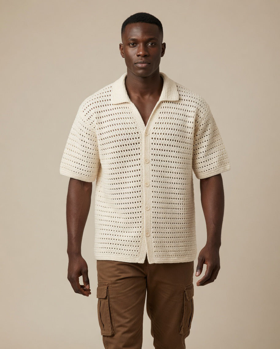 Luxe Sheer Knit Crochet Shirt