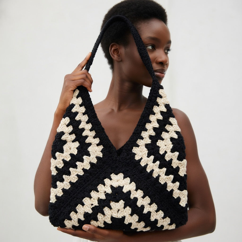 Noir Wave Crochet Tote