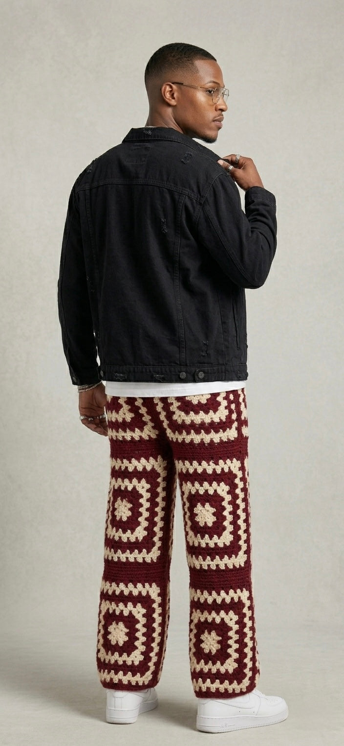 Handmade Granny Square Crochet Pants for Men