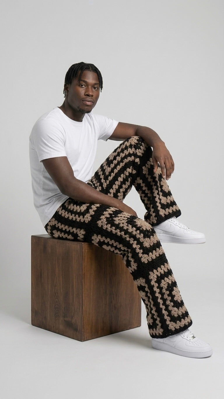 Handmade Granny Square Crochet Pants for Men