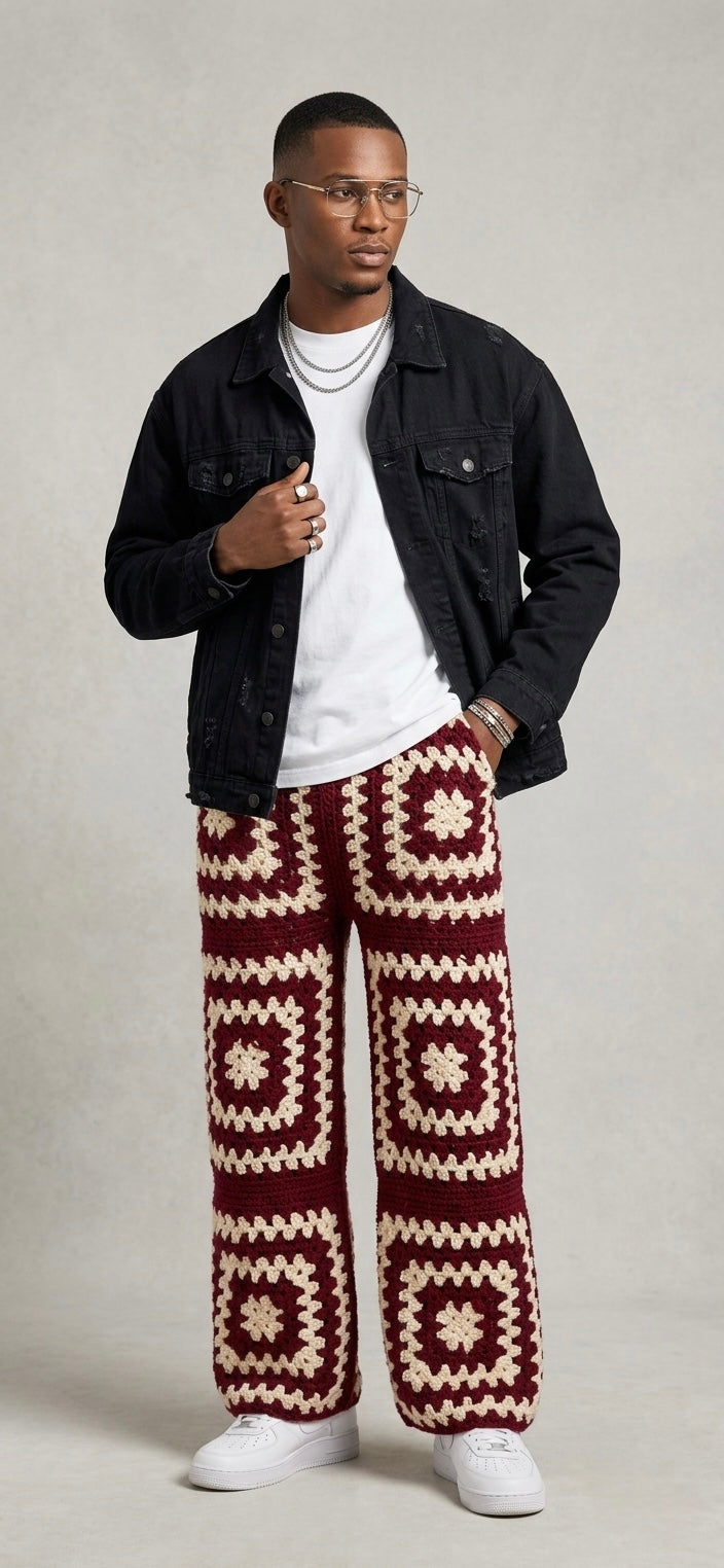 Handmade Granny Square Crochet Pants for Men