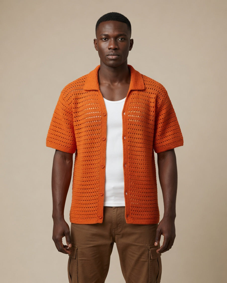 Luxe Sheer Knit Crochet Shirt