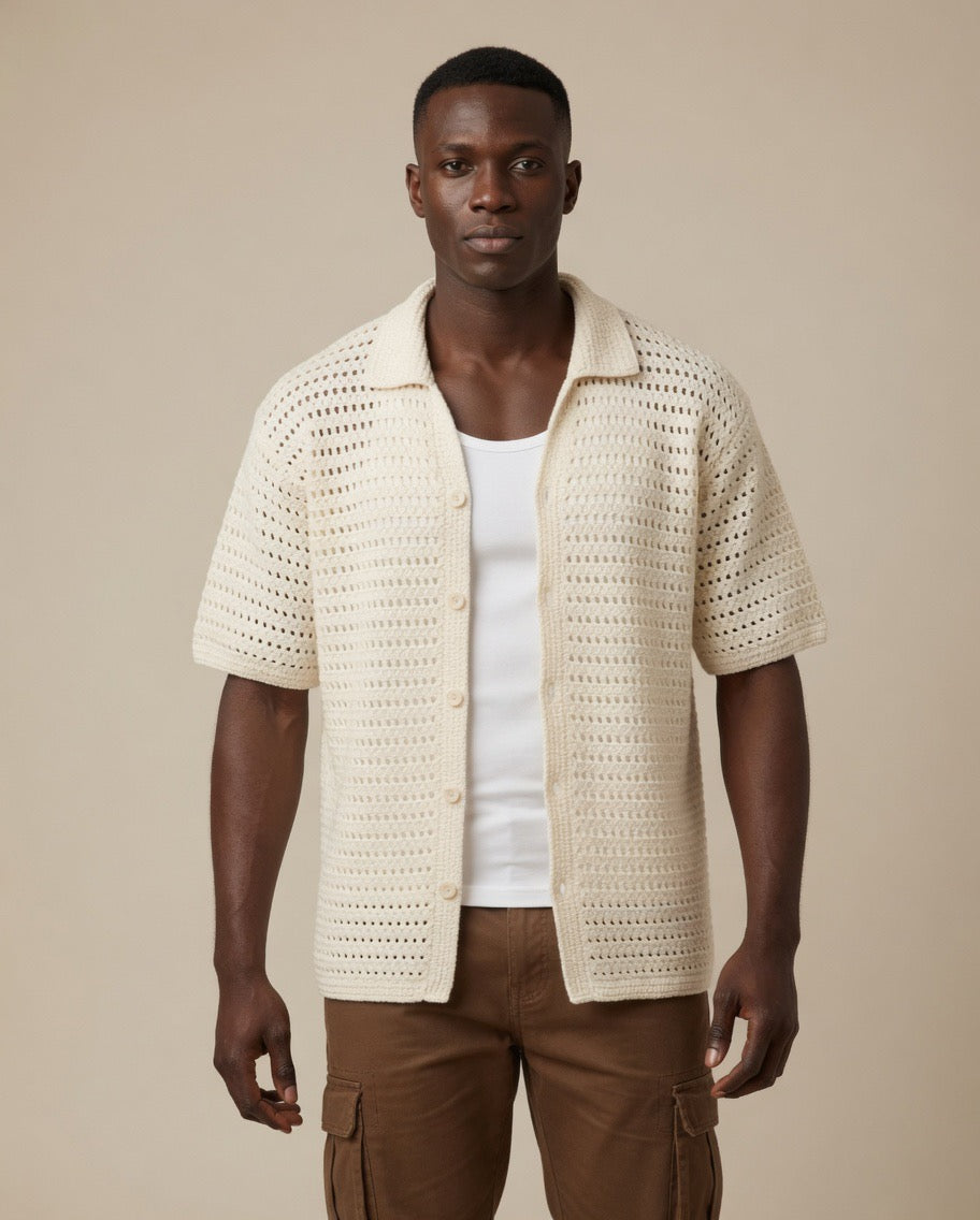 Luxe Sheer Knit Crochet Shirt