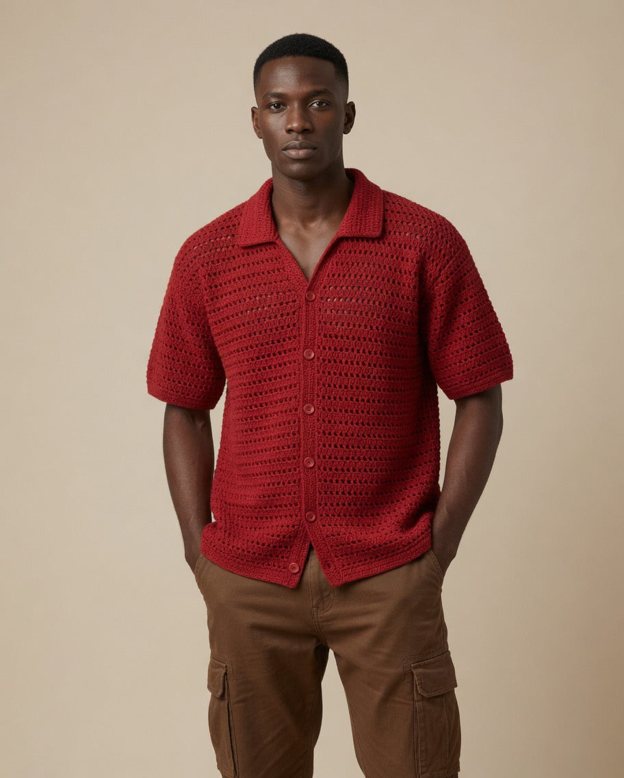 Luxe Sheer Knit Crochet Shirt