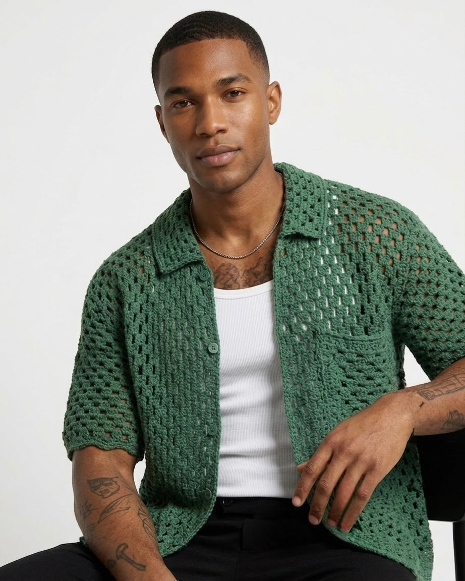 Handmade Crochet Button-Up Shirt  - 50% OFF (Launch Sale)