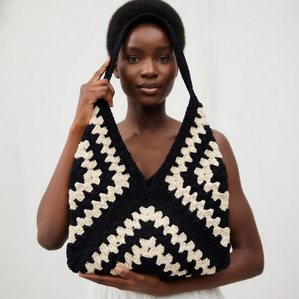Noir Wave Crochet Tote