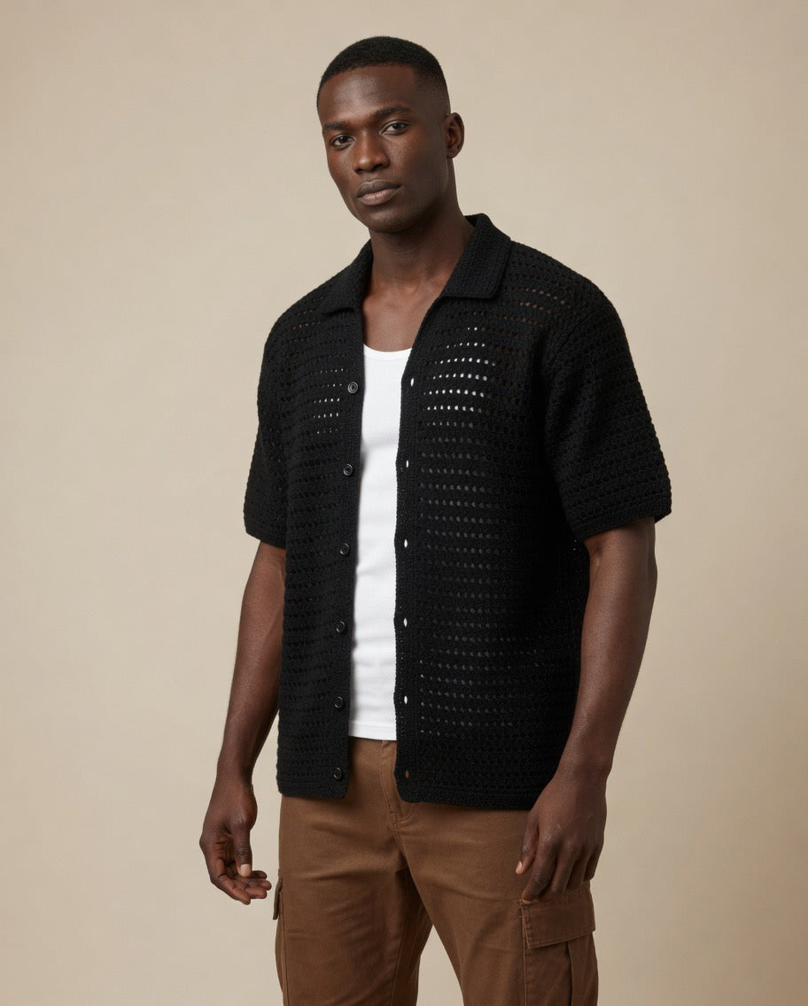 Luxe Sheer Knit Crochet Shirt
