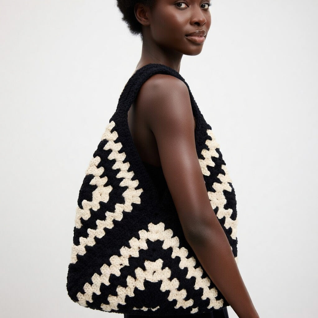Noir Wave Crochet Tote