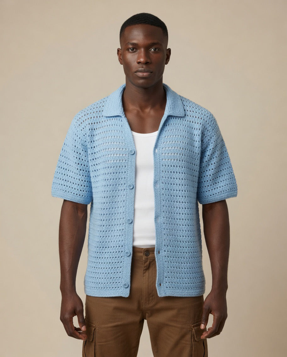 Luxe Sheer Knit Crochet Shirt