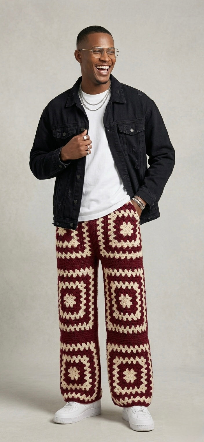 Handmade Granny Square Crochet Pants for Men