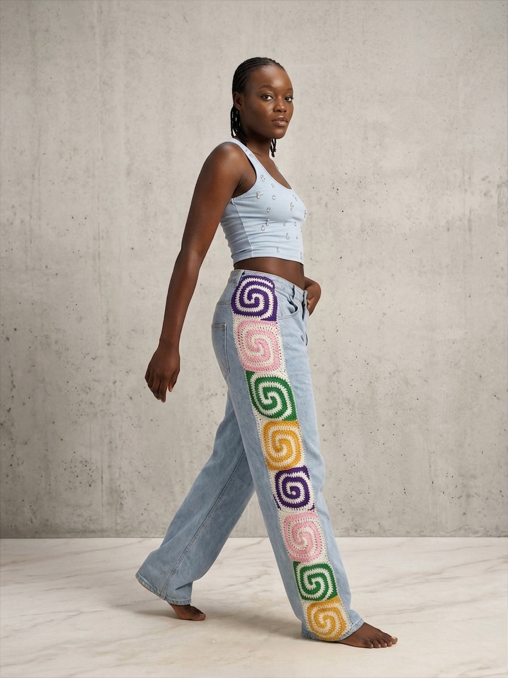 Aura Spiral Crochet Denim Pants